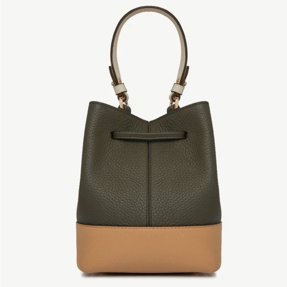 Strathberry Luxurious Bucket Bag Two Way Olive Tan and Cream - Picture 5 of 11